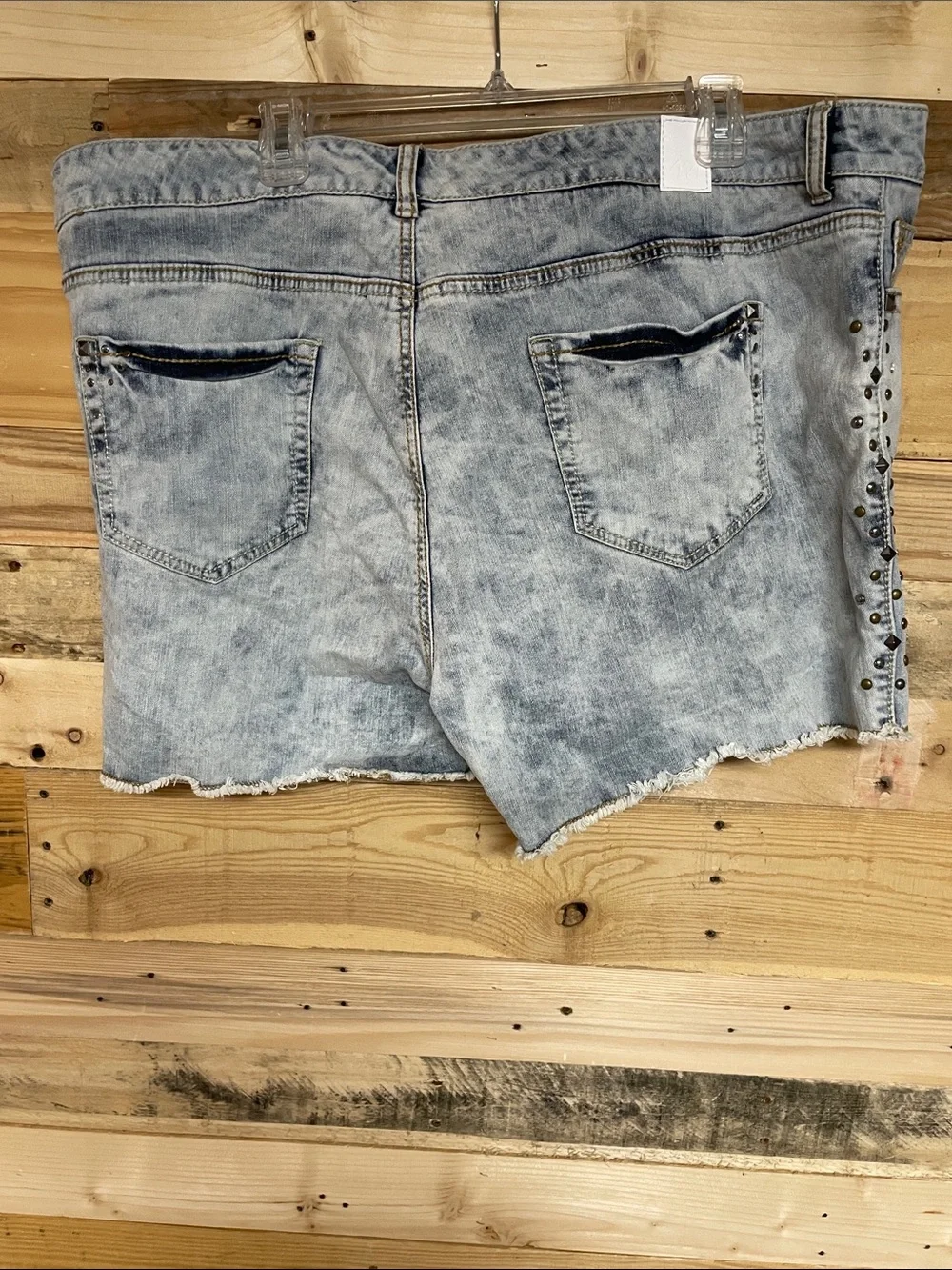 Maurices size 24 Light Blue Distressed Jean Short with Stud and Gem Detail Sides